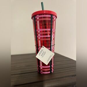 NET- Starbucks Red and Pink Plaid Tumbler